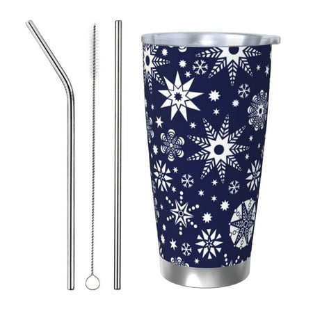 

Matuu Snowflakes2 for 20oz Durable Thermal Cups Keep Drinks Cold and Hot Insulated Car Mug with Lid-Straw Three-piece Set