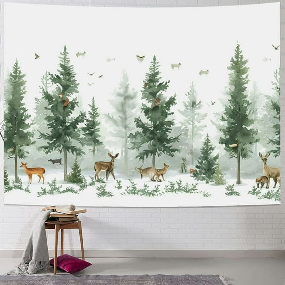 JRXY Watercolor Pine Forest Tapestry - Soft and Lightweight Wall Hanging Painting