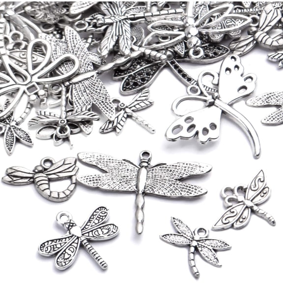 Aylifu Dragonfly Charms, Antique Silver Dragonfly Theme Dangle Pendants for Diy Jewelry Making Crafting, 100g (About 50-80pcs)