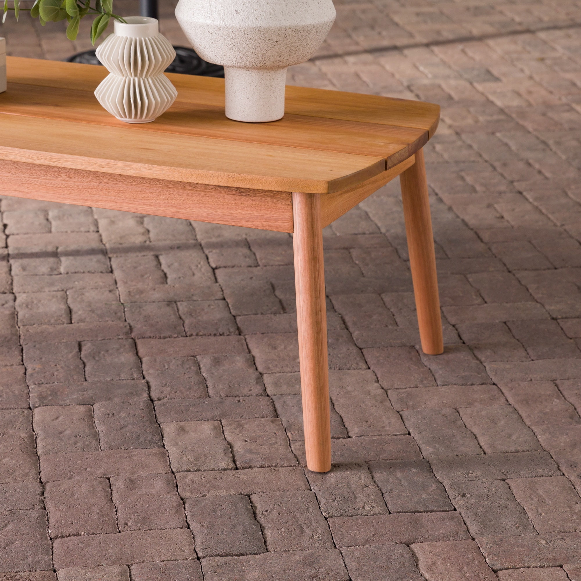 Walker Edison Modern Solid Eucalyptus Outdoor Coffee Table, Natural