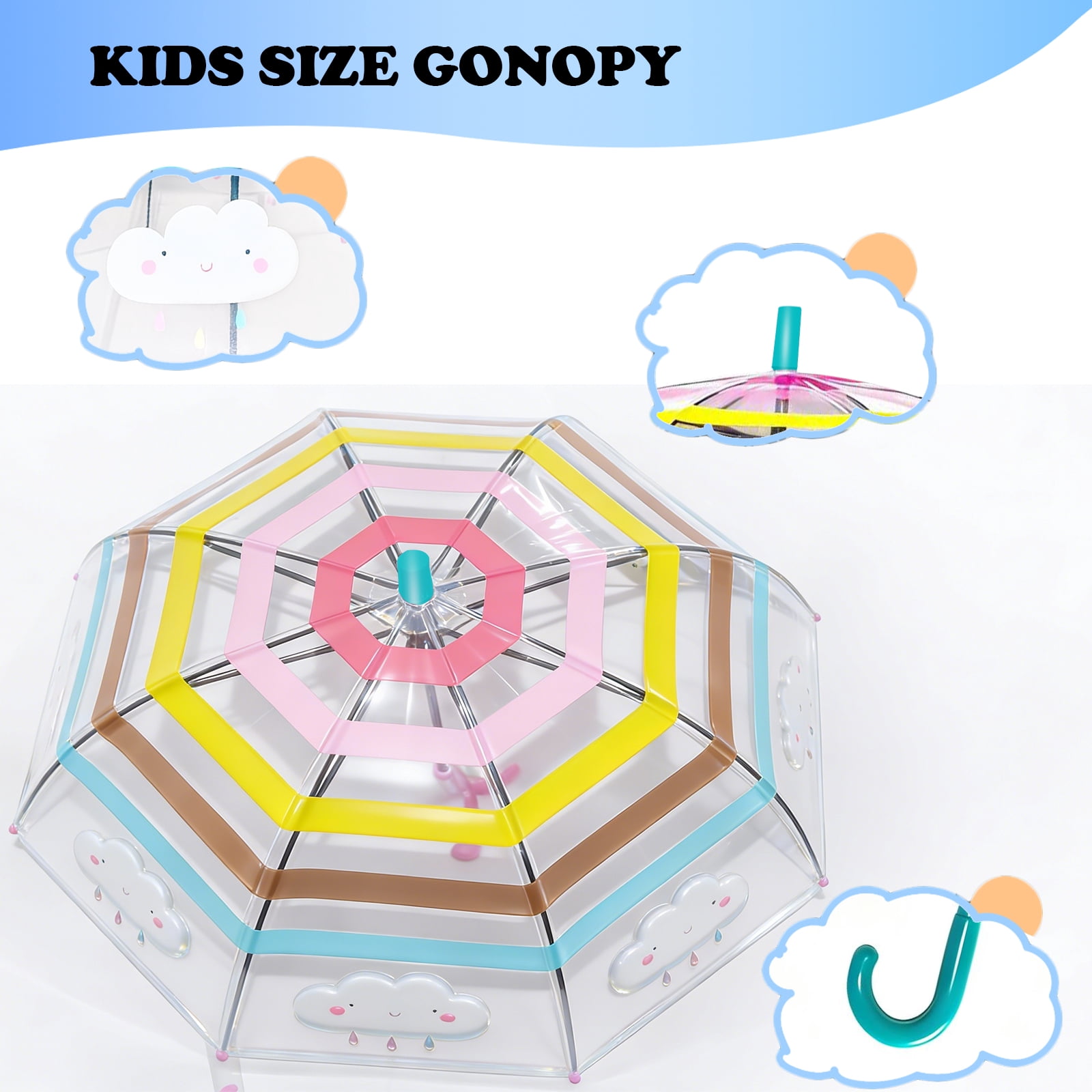 2 Pcs Kids Clear Bubble Umbrella, Unicorn Pattern with Easy Grip Curved Handle, Safe Transparent Umbrella for Toddler Girls