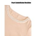 thumbnail image 6 of Deago Women's Pearl Satin Top Dressy Business Casual Long Sleeve Crew Neck Blouses Fall Office Work Shirt Elegant Going Out Tops (Champagne, S), 6 of 8