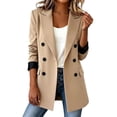 thumbnail image 2 of gbyLJF Double Breasted Blazer for Women Long Sleeve Notched Lapel Office Suit Jackets Business Casual Mid-length Coats Workwear, 2 of 9