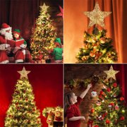 Christmas Star Tree Topper, Lighted Christmas Tree Topper, Hollow Gold Lighted Tree Star, LED Light up Xmas Tree Topper with 30 LE