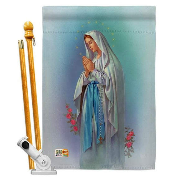 Breeze Decor BD-FR-HS-103050-IP-BO-D-US15-AL 28 x 40 in. Our Lady of Grace Inspirational Faith & Religious Impressions Decorative Vertical Double Sided House Flag Set with Pole Bracket & Hardware
