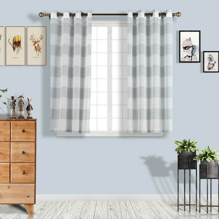 Faux Window Wall - Efavormart 2 Panels Faux Linen Sheer Window Drapery Stripe Window Treatment Grommet Curtain For Window Wall Decoration 52