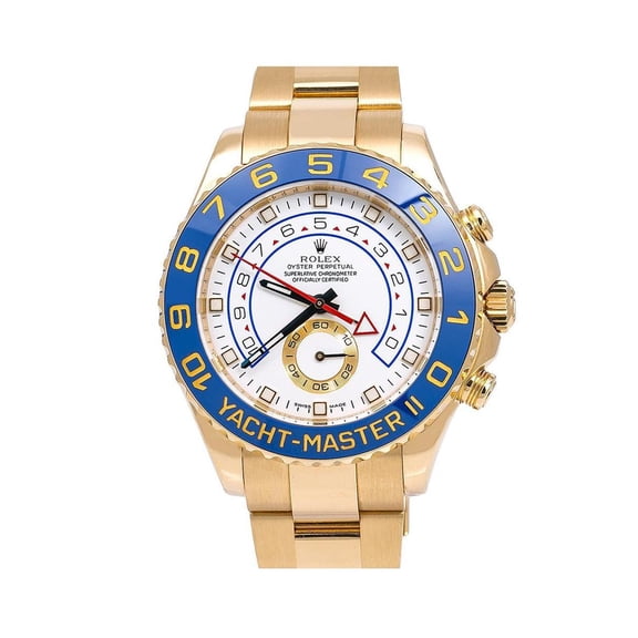 Pre-Owned Rolex Yacht-Master II 44MM 116688 White Dial Blue Ceramic Bezel 18K Yellow Gold Oyster Bracelet