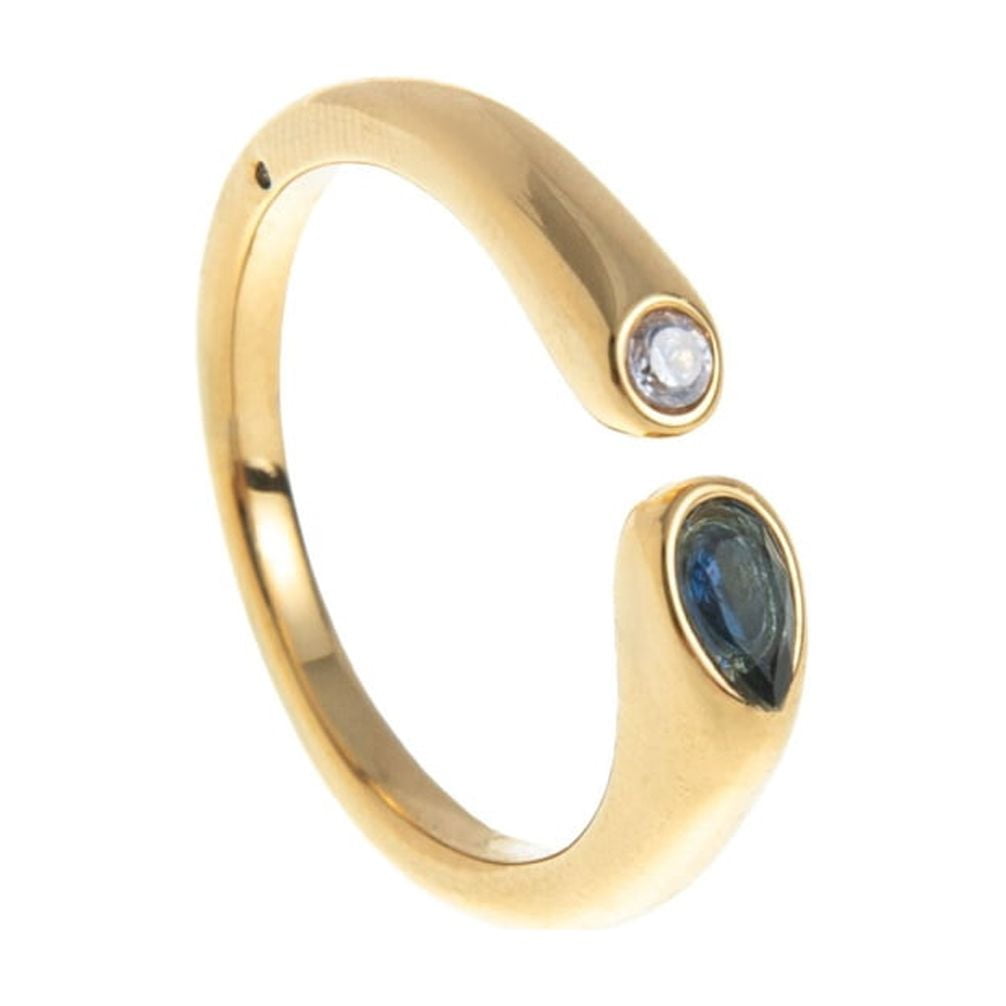 HIRPLIS Birthstone Open Rings for Women Month Gemstone Band Stainless Steel Adjustable Gold Plated Stackable Birthday Statement Personalized Gift Jewelry September