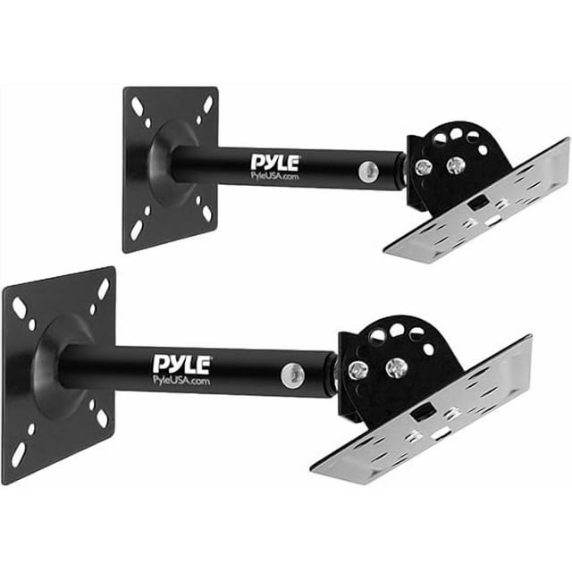 Soporte para Bocinas de Pared y Techo Pyle, Montaje Negro con Inclinación y Giro Ajustable, Brazo Telescópico para Bocinas de Estante y Satélite, Par