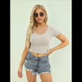 thumbnail image 4 of Camiseta Informal de Verano de Corta con Cuello en V para Mujer, de Punto Acanalado y Corte Ajustado. Albaricoque M, 4 of 10