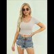 thumbnail image 4 of Camiseta Informal de Verano de Corta con Cuello en V para Mujer, de Punto Acanalado y Corte Ajustado. Albaricoque M, 4 of 10