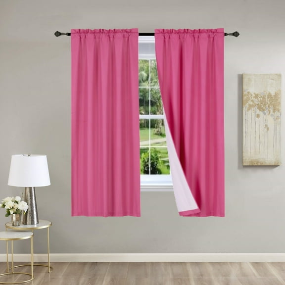 1 Set R64 blackout thermal rod pocket panel solid hot pink color treatment window 100% privacy for bedroom or any room size 35" wide X 63" length