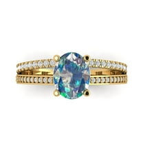 2.32 ctw Solitaire with Zirconia Diamond Accents Anniversary Ring for Women | Oval Cut Blue Moissanite | Hyperallergenic Solid 18K Yellow Gold