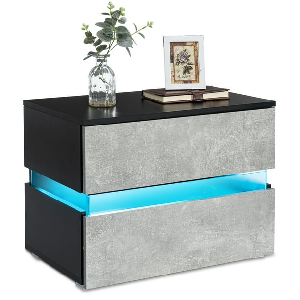 Hommpa High Gloss Nightstands, Bedside Table w/ Control LED Backlight