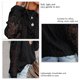 thumbnail image 4 of Suéter de ganchillo para mujer, cuello redondo, estampado floral, manga larga, color puro para oficina en casa, negro L, 4 of 5