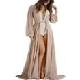 thumbnail image 1 of Paréos de Bikini en Mousseline pour Femmes à Manches Longues, Décolleté en V Profond, Robe Maxi Transparente, à Lacets, Tenue de Plage d'Été, 1 of 6