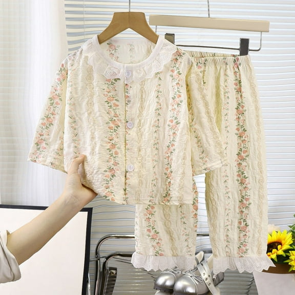 Cowsor Girls' Cute Pajama Sets 2 Piece Cotton Long Sleeve Babydoll Shirt Tapered Pants Lounge Set Sleepwear