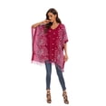 thumbnail image 5 of Beautybatik Maroon Women Plus Size Tunic Tops Boho Flora Printed Short Sleeve V Neck Shirt 1x, 5 of 7