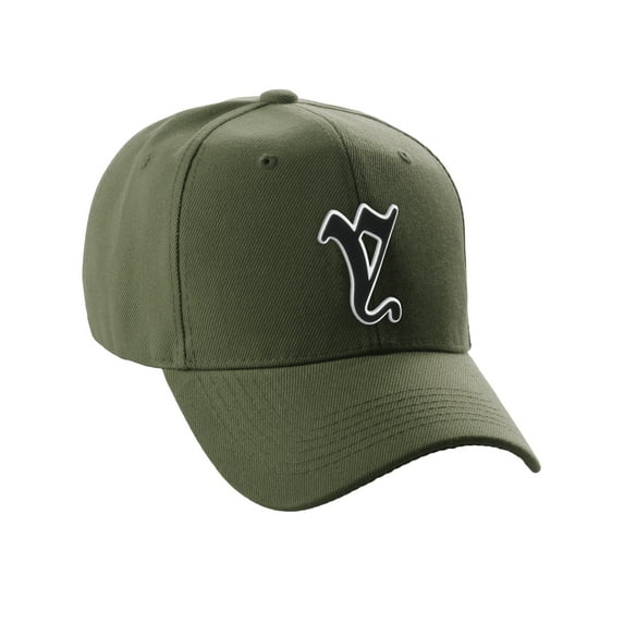 Daxton Structured Baseball Hat Cap Old English A to Z Letter Number Initial-Olive, Letter Y