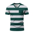 thumbnail image 6 of Yifymode Men's V Neck Short Sleeve T-Shirt, Wide Horizontal Stripe Print Chest Pocket Casual Top Green M, 6 of 7