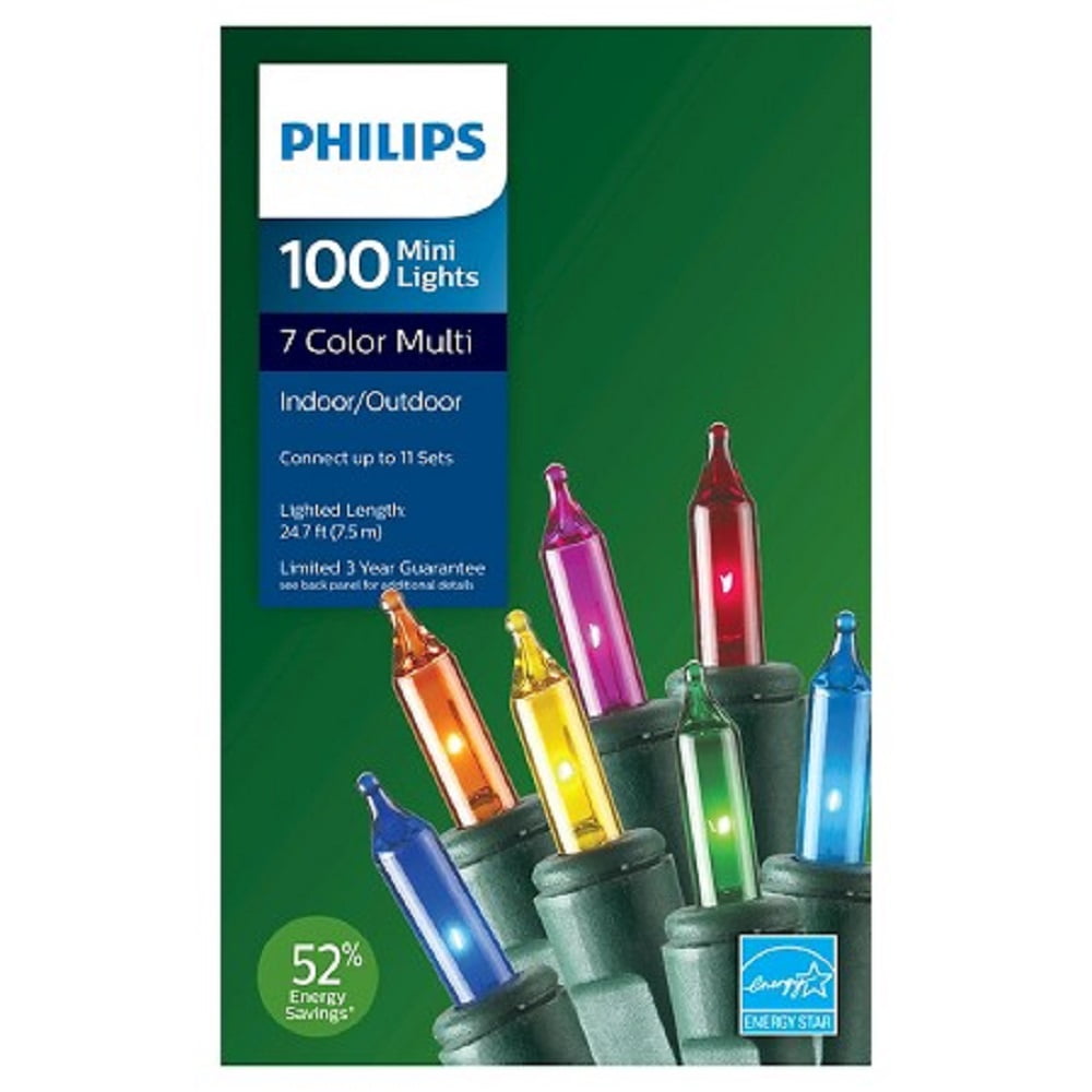 Christmas Philips 100 Mini Lights BLUE Indoor Outdoor Green Wire NEW 