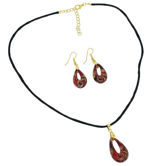 GlassOfVenice Gemma Murano Glass Necklace and Earrings Set - Red