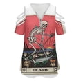 thumbnail image 4 of Tarot Card Death Womens Summer V Neck Zipper Top Short Sleeve T Shirt Off Shoulder Top Casual Classy Loose Shirts, 4 of 7