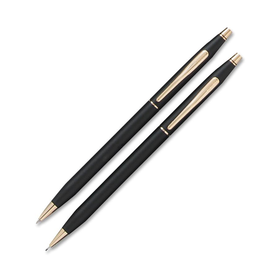 CROSS black satin  Classic  BALLPOINT PEN & pencil set w/cross pen case 