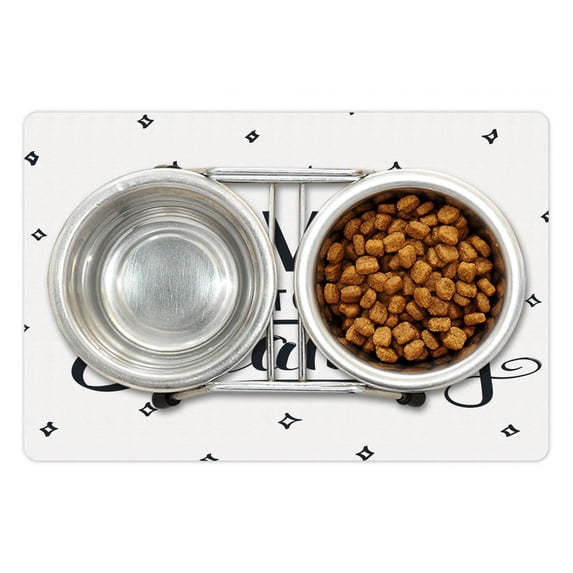 Saying Pet Mat for Food and Water, Never Stop Dreaming Inspirational Word of the Day Cursive Handwriting, Non-Slip Rubber Mat for Dogs and Cats, 18" X 12", by Ambesonne