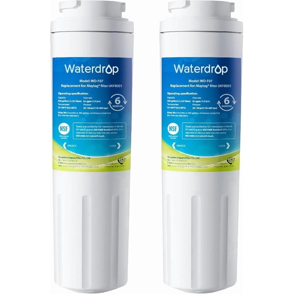 Waterdrop UKF8001 Refrigerator Water Filter 4, NSF 53&42 Certified, Replacement for Whirlpool® EDR4RXD1®, EveryDrop® Filter 4, Maytag® UKF8001 (2 PACK)