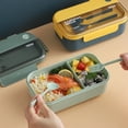 thumbnail image 4 of Bento Lunch Box 1100ML | 2-Compartment Leakproof Adult Food Container - Reusable Microwave & Dishwasher Safe Meal Prep Box | Built-In Spoon & Fork | PP Material | Navy/Green | 8.46x4.92x3.15in |, 4 of 8
