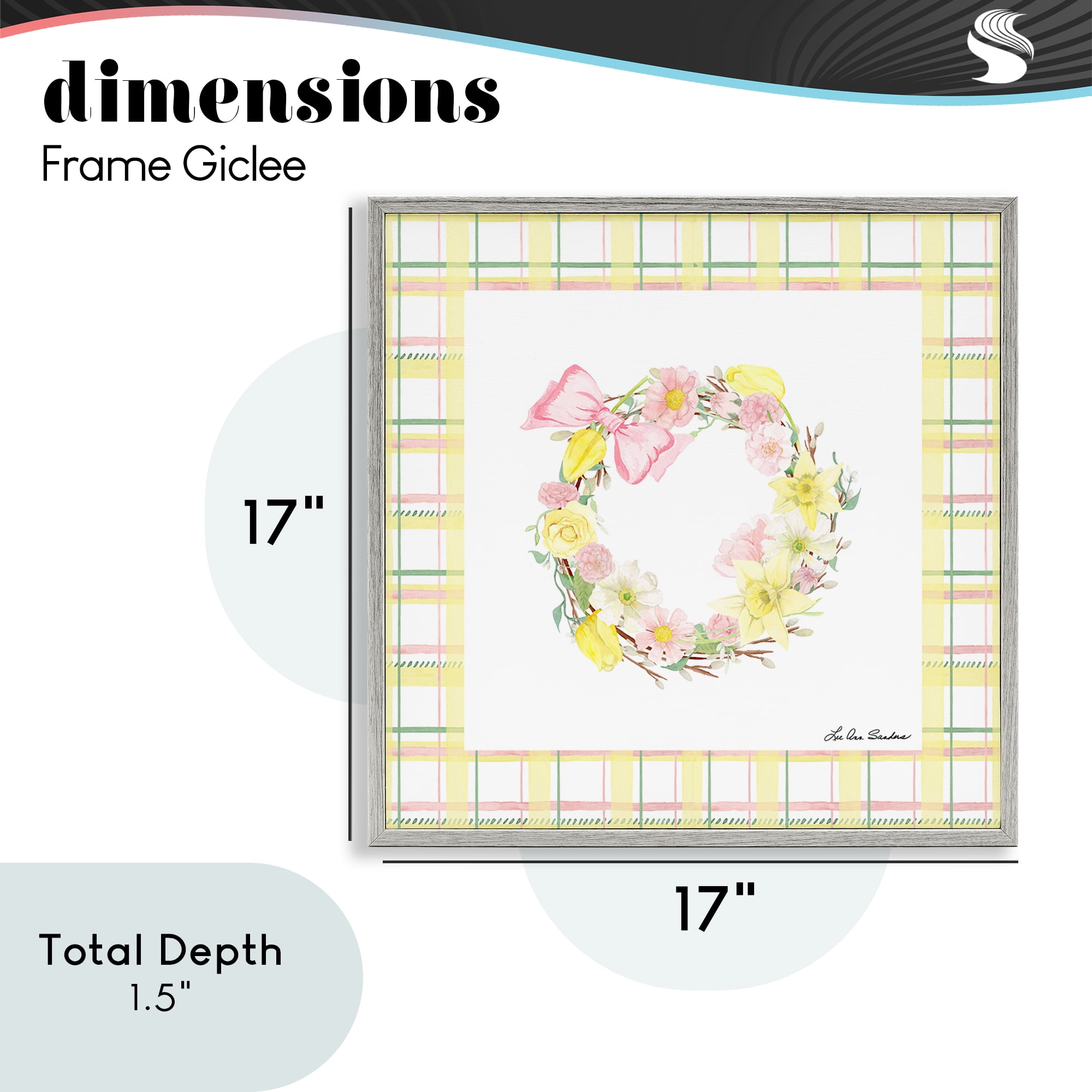 Wreath in Spring Pastels Gray Framed Giclee Art, design by Lee Ann Sanders