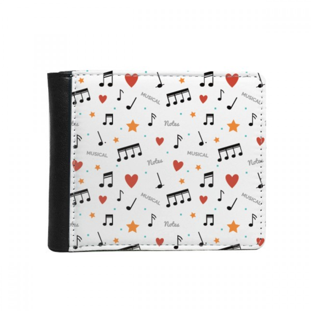 Music Notes With Stars Hearts Wallet Purse Flip Bifold Faux Leather Multi-Function
