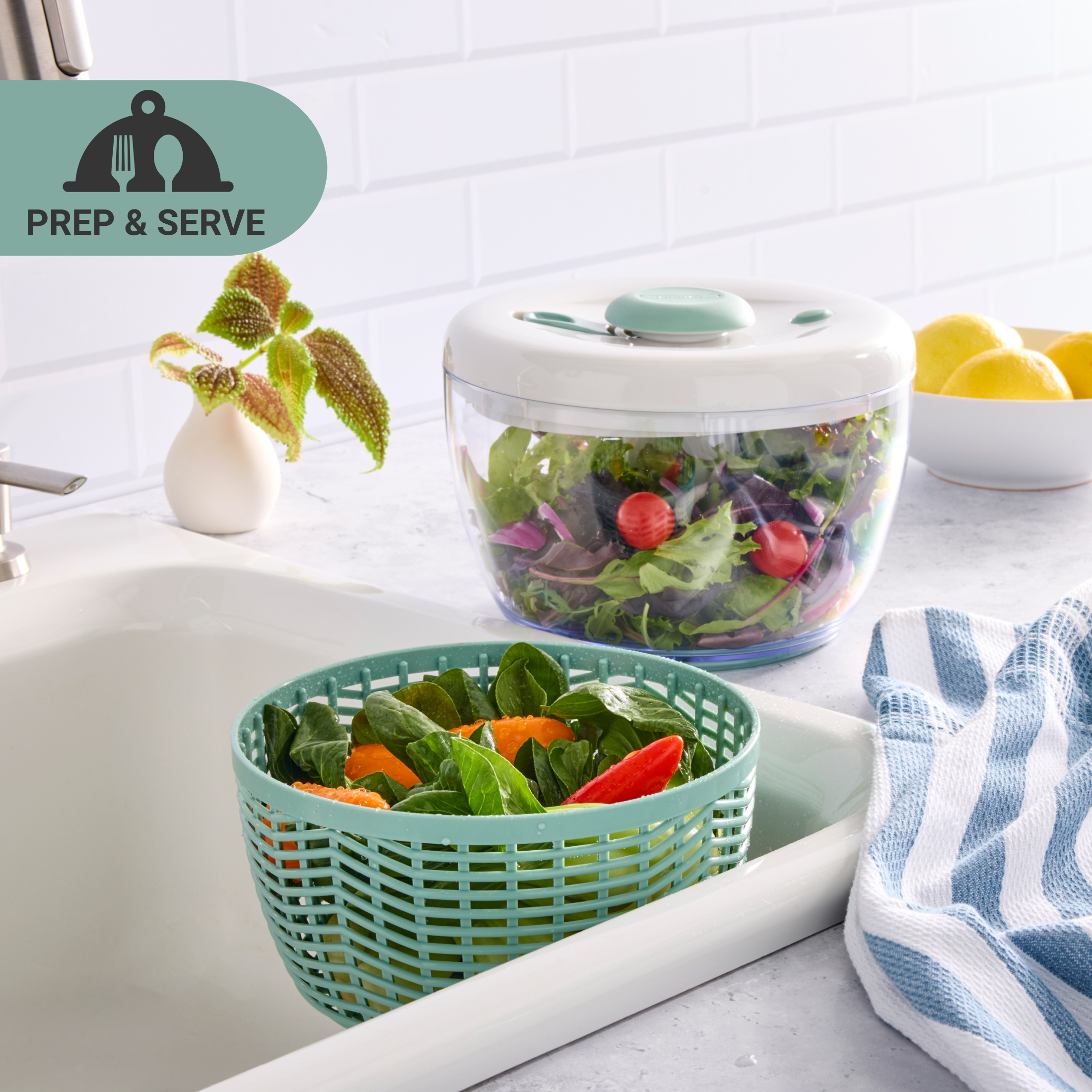 Farberware Small Salad Spinner with Hand Pump, Sage Green photo 6