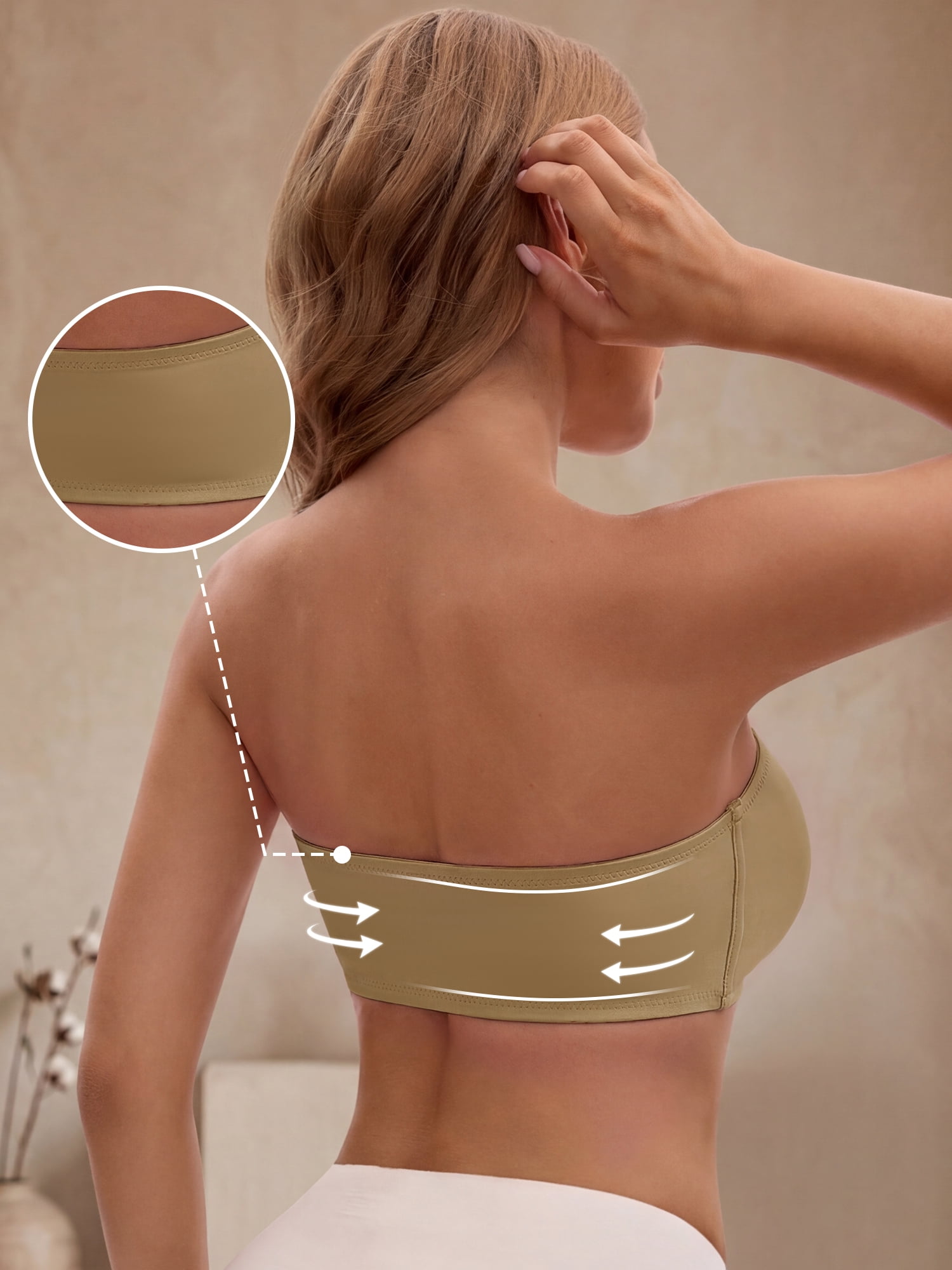 DARING DIVA Women's Strapless Bras Front Buckle Mesh Push Up Breathable Tube Top S Khaki