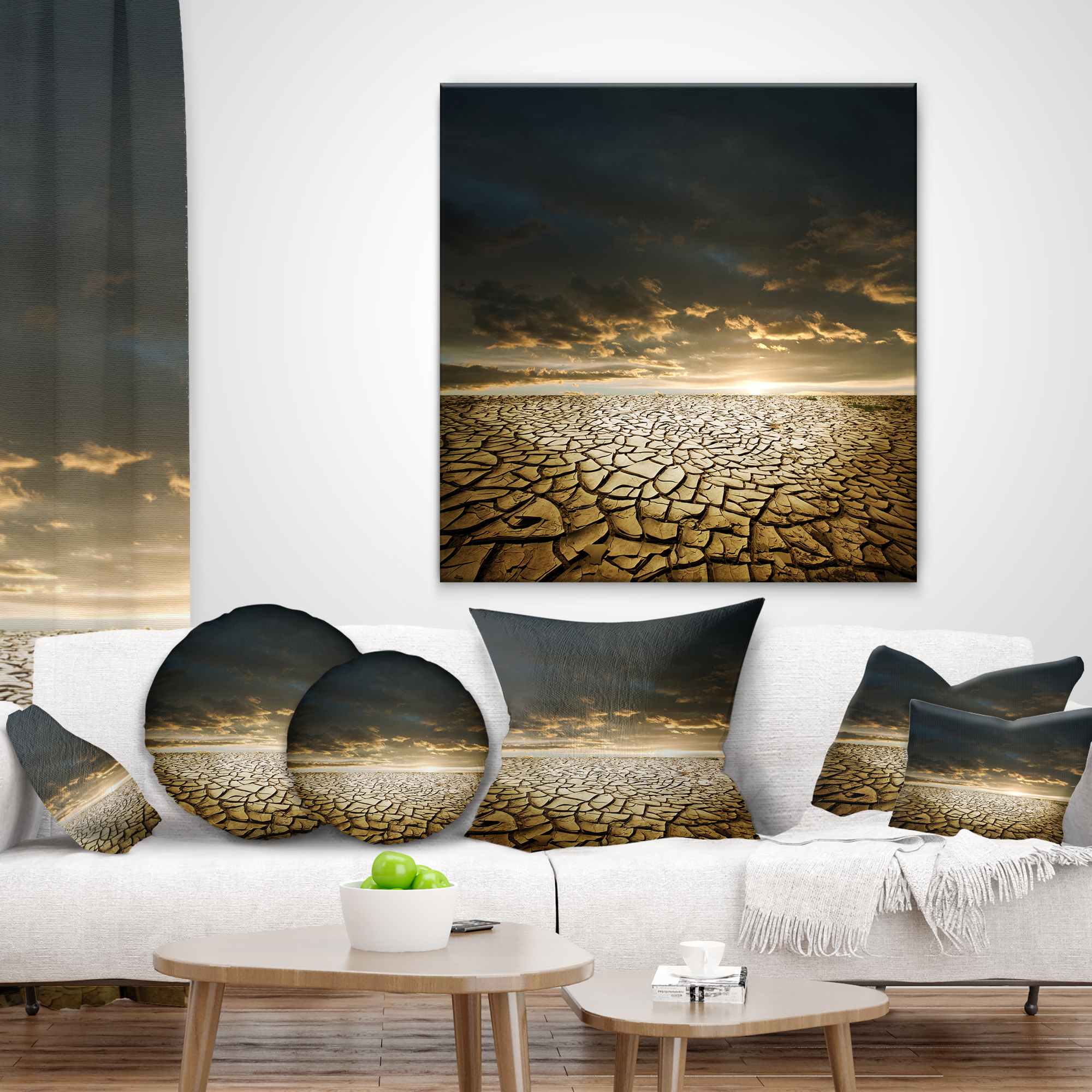 Designart Drought Land under Cloudy Skies - Modern Landscape Printed Throw Pillow - 16x16