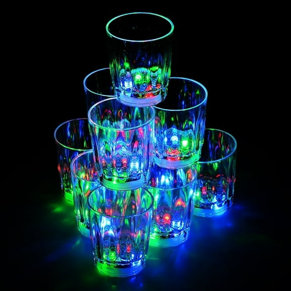 Flash Light Up Cups Shot Glasses Plastic 2 oz LED Drinking Blinking Barware -24