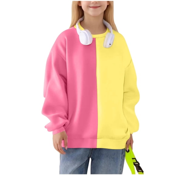Khunlpohl Kids Casual Sweatshirts Crew Neck Color Block Sweatshirt Long Sleeve Trendy Loose Tops for 2-14 Years
