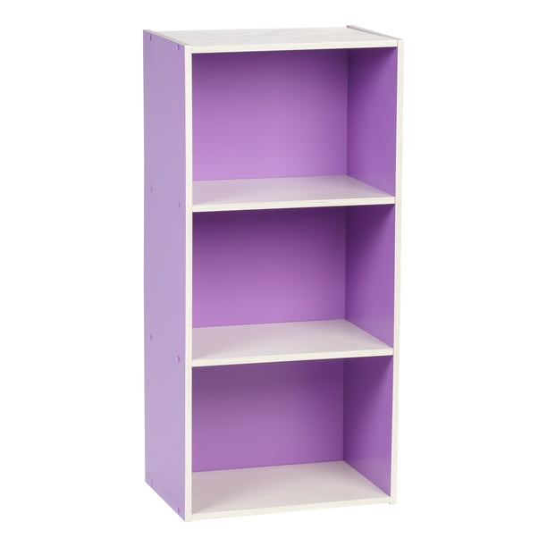 IRIS 3Tier Open Wood Bookcase Storage Shelf, Purple