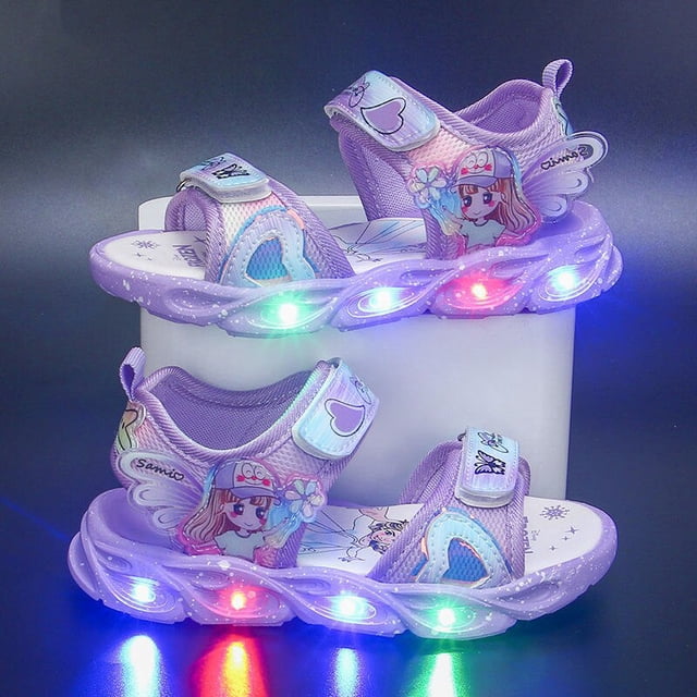 Disney zapatos para niños frozen elsa niñas sandalias con punta de malla zapatos de playa moda ins frozen princesa fondo suave led light sandals31-Insole 19.2 CM Gao Jinjia LED