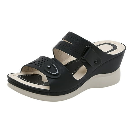 

MIASHUI Womens Sandals Shoes Casual Wedges Open Toe Floor Empty Dress Sandals on the Beach To Wear Sandals Casual Summer Shoes Black 9