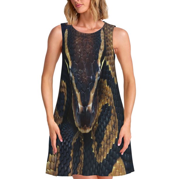 Easygdp Ball Phyton Snake para Vestido Transpirable de Mujer, Vestido Suelto de Manga Corta con Pliegues y Bolsillos para el Verano