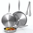 thumbnail image 1 of YeKuKing Tri-ply Stainless Steel Frying Pan Set 8" 10" 12" Large Skillet for Chef's Cookware Set, Induction Oven Dishwasher Safe,, 1 of 9