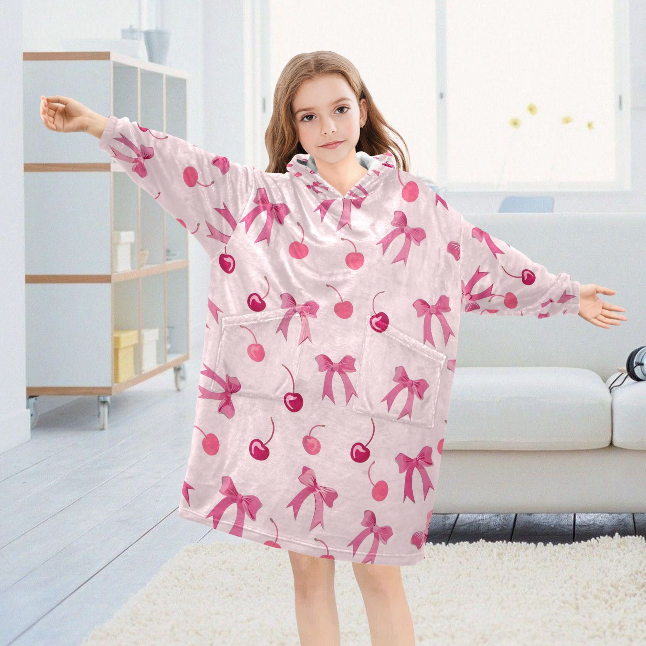 joogoo Blanket Hoodie for Bows and Cherry Oversize Sweatshirt 3-14 YR L