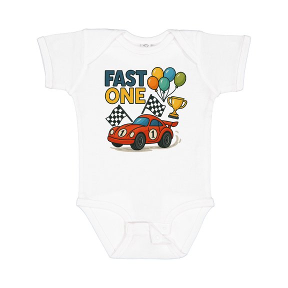 Inktastic Fast One Race Car with Balloons and Trophy Boys or Girls Baby Bodysuit