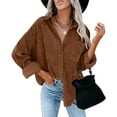 thumbnail image 4 of Brown Womens Tops Womens Corduroy Button Down Shirt Oversized Blouses Tops Long Sleeve Casual Warm Jacket with Pockets Going Out Tops for Women, 4 of 6