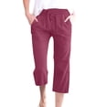 thumbnail image 2 of Capri Pants for Women 2026 Summer Drawstring Elastic High Waist Casual Capris Straight Wide Leg Cotton Linen Pants, Hot Pink 21" Inseam 2XL, 2 of 8