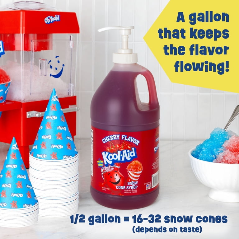 Kool-Aid Cherry Snow Cone Syrup, 64 oz (1/2 Gal) Pump Bottle, Snow