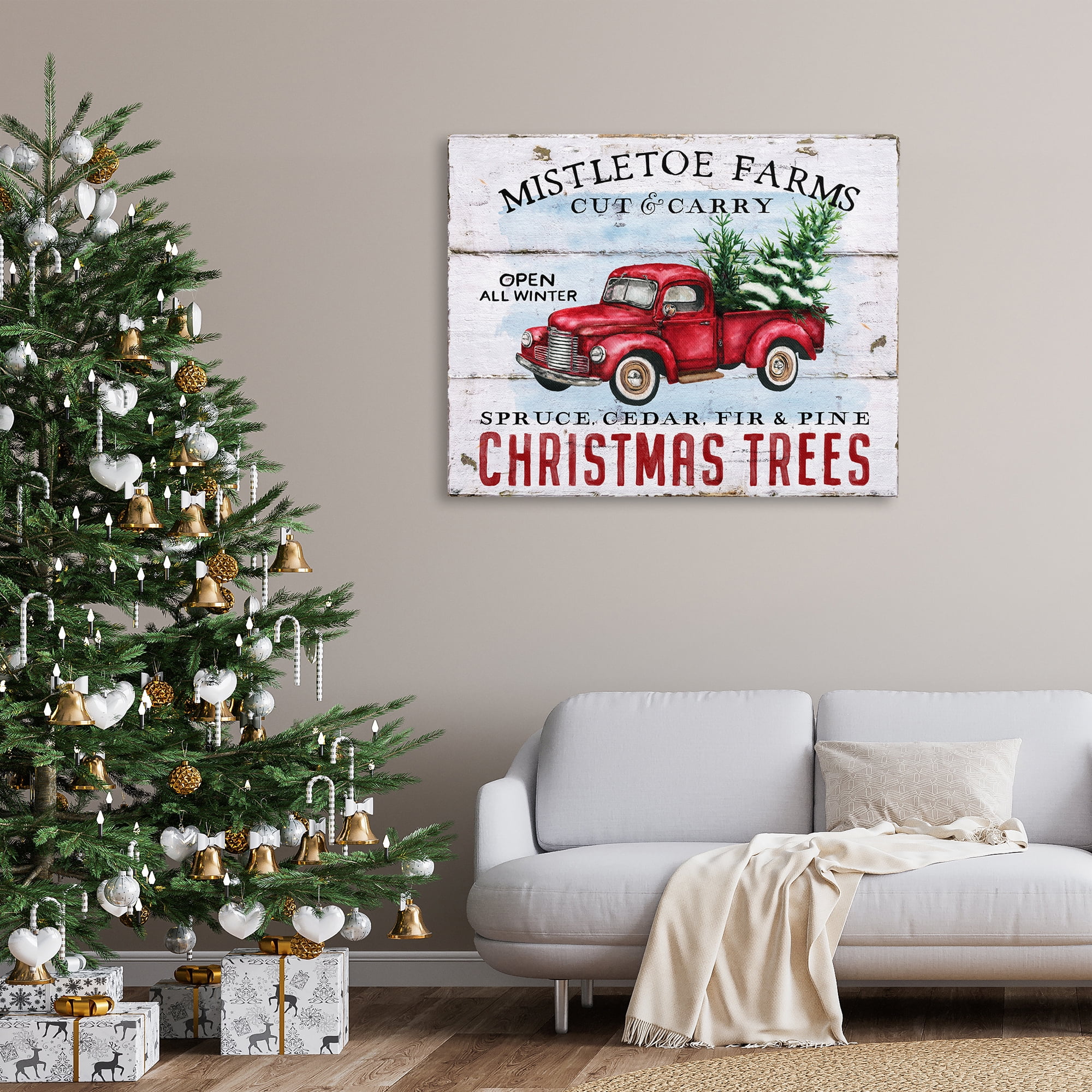 Stupell Industries Mistletoe Farm Trees Holiday Painting Gallery Wrapped Canvas Art Prints Wall Art, 48 x 36