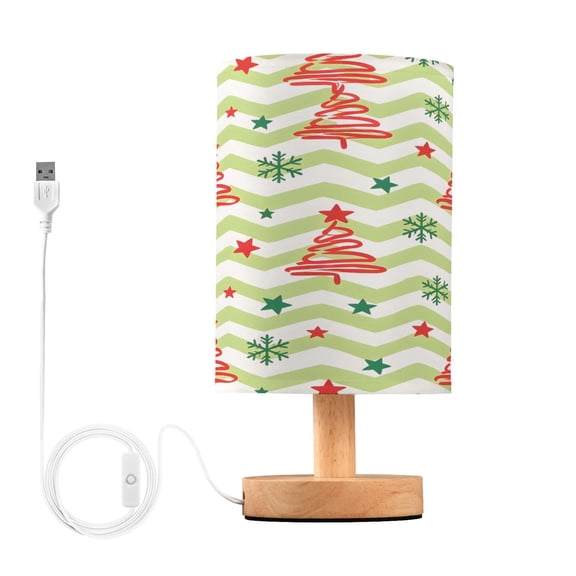 Striped Red Christmas Tree Table Lamp, Fully Dimmable Nightstand Lamp with USB and Linen Fabric Shade, Modern Gifts for Bedroom, Living Room, Office